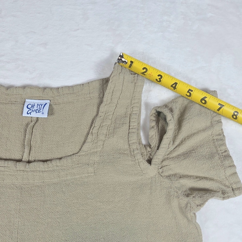 Oh My Gauze Dana Cutout Shoulder Blouse Beige Square Neck Boho Beachy Size 1 S/M - Picture 8 of 10